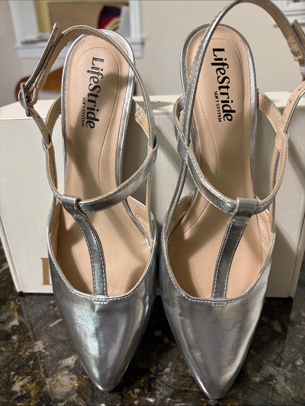 LifeStride Metallic Silver Pointed Slingback Heels